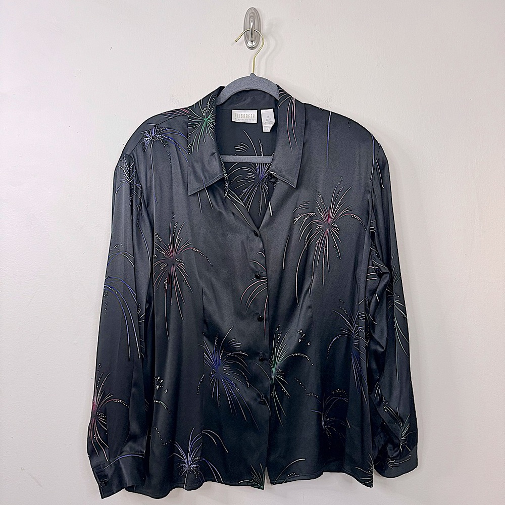 Elisabeth by Liz Claiborne Vintage 100% Silk Button Up Graphic Novelty Print 18